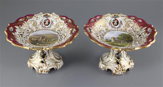 A rare pair of George Grainger & Co. Worcester topographical dessert comports, c.1846, height 14.5cm
